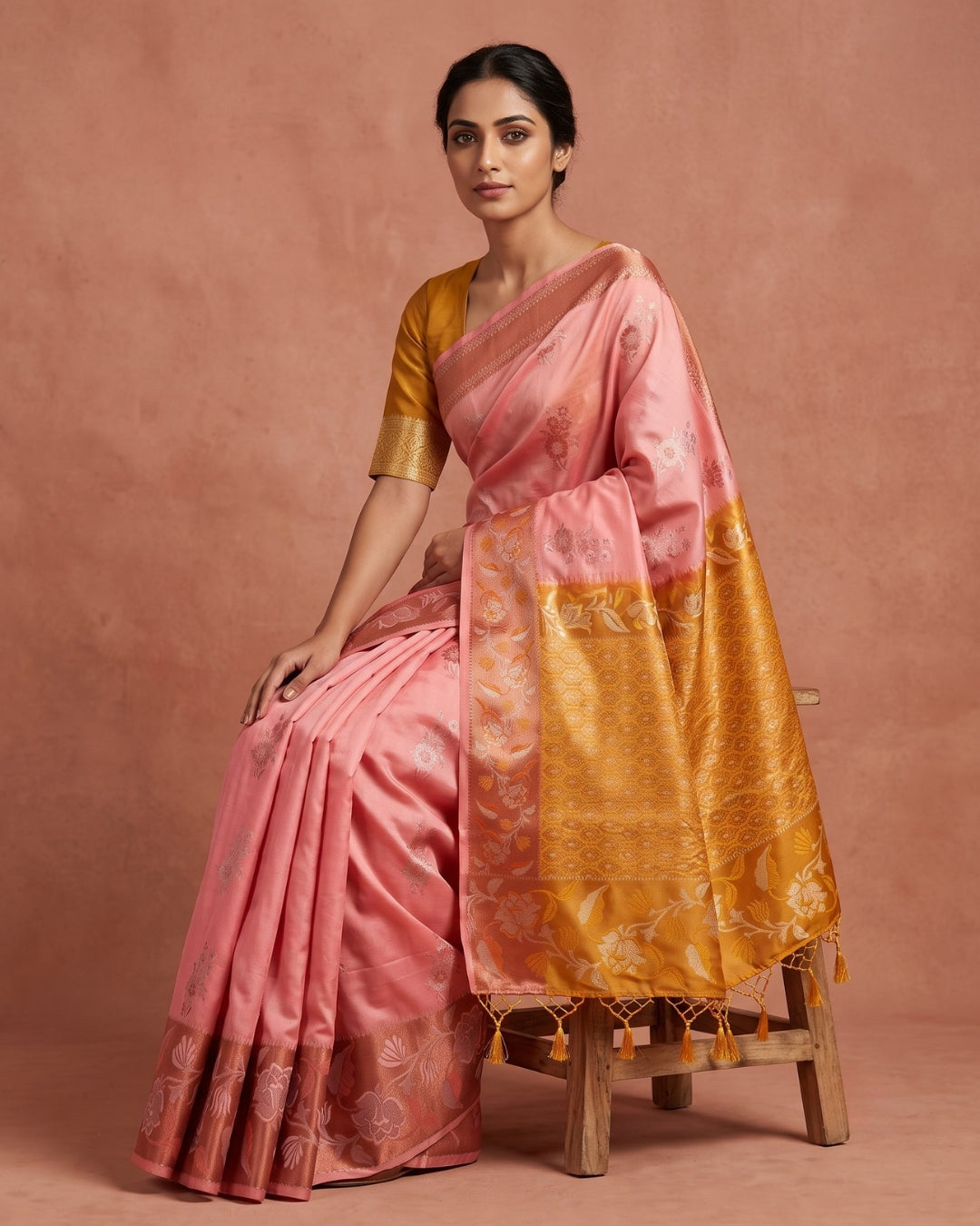 Vasantika -Coral Pink Tana Art Saree