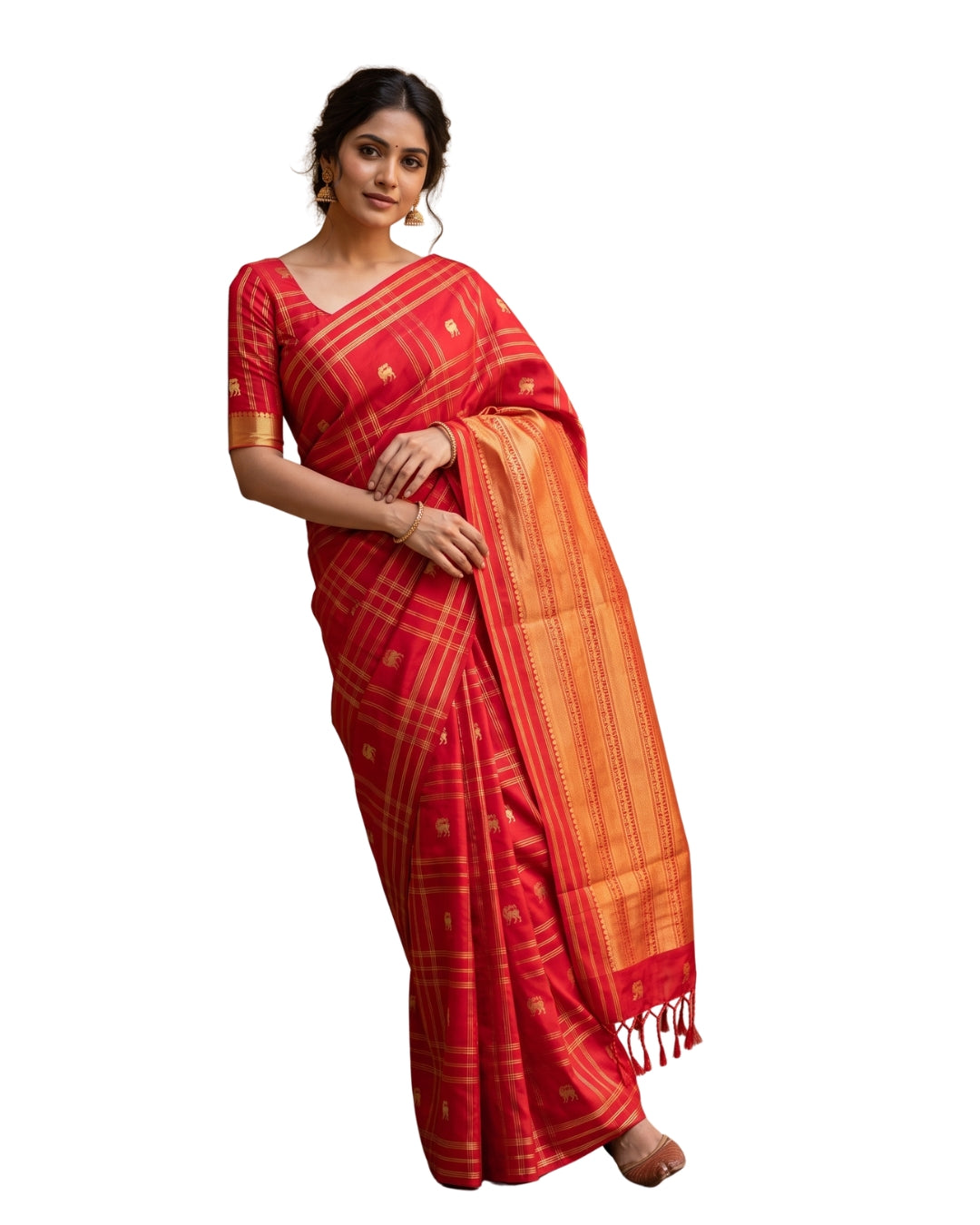 Jothi — Vermillion Red Tana Art Silk Saree