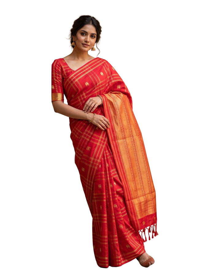 Jothi — Vermillion Red Tana Art Silk Saree