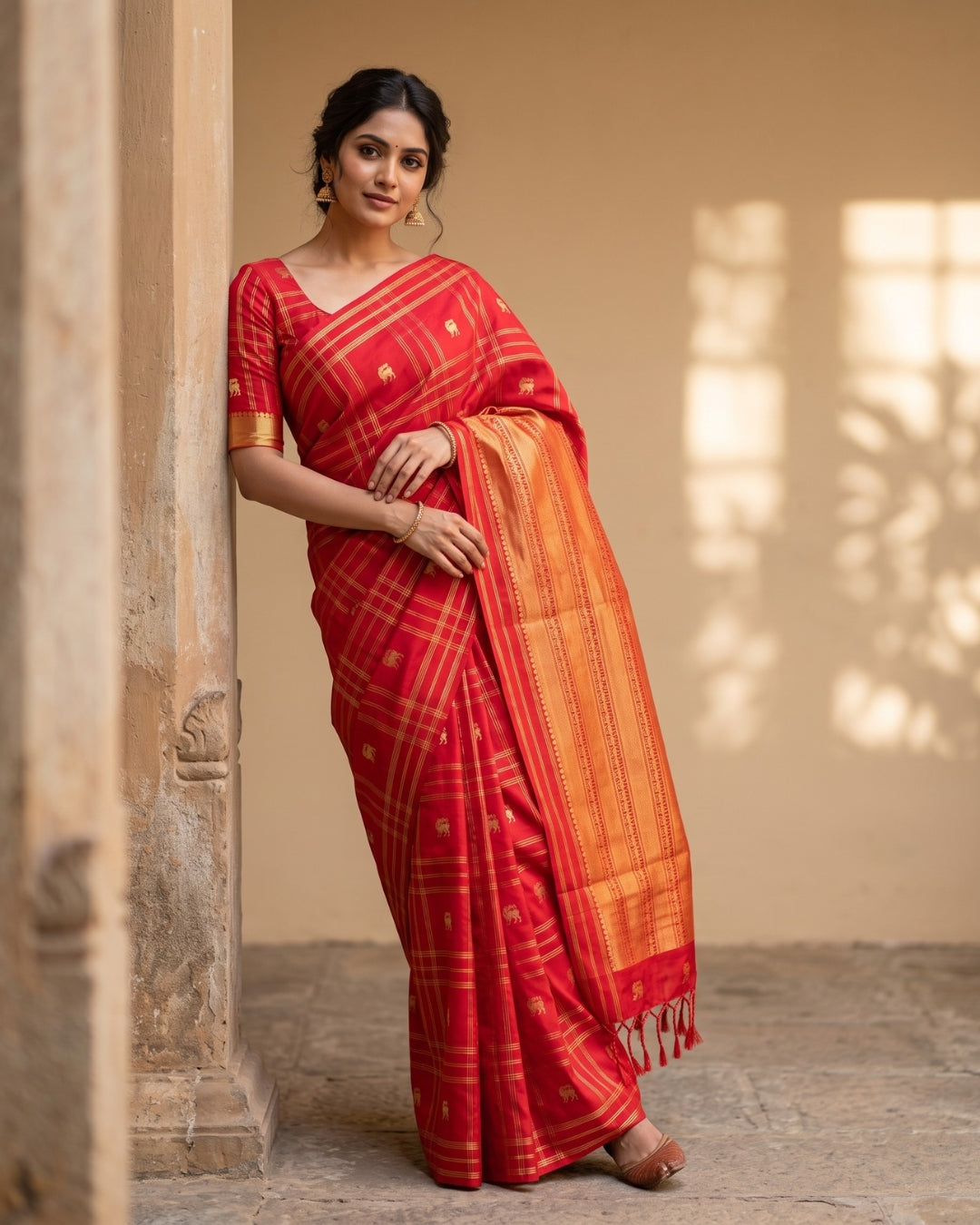 Jothi — Vermillion Red Tana Art Silk Saree