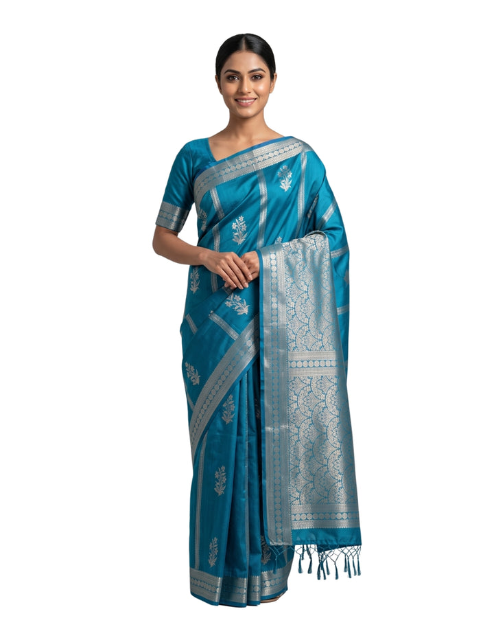 Tarangini - Turquoise Blue Synthetic Art Saree