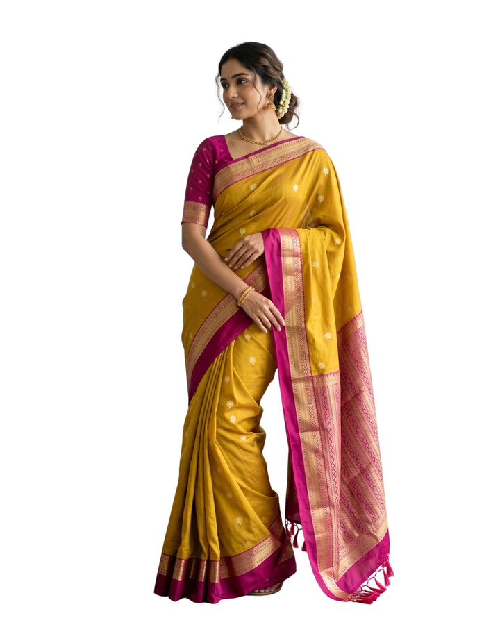 Deepika — Golden Yellow Tana Art Silk Saree
