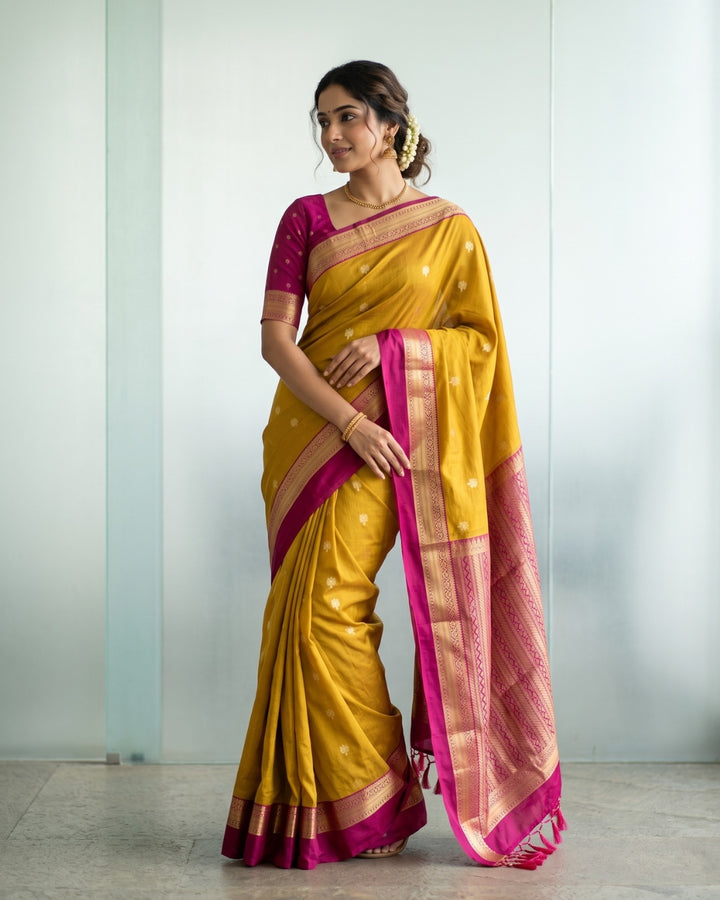 Deepika — Golden Yellow Tana Art Silk Saree