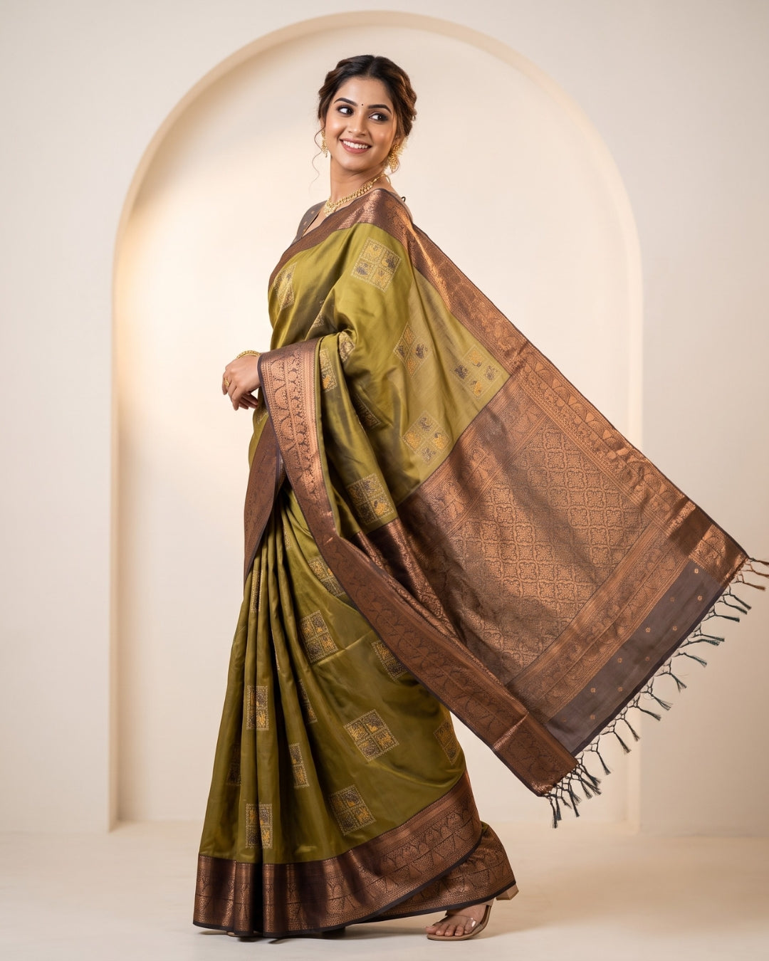 Mrdula - Mustard Yellow Synthetic Art Saree