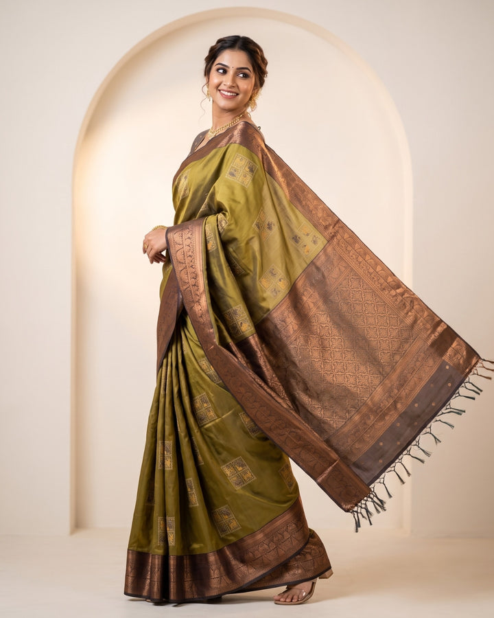 Mrdula - Mustard Yellow Synthetic Art Saree