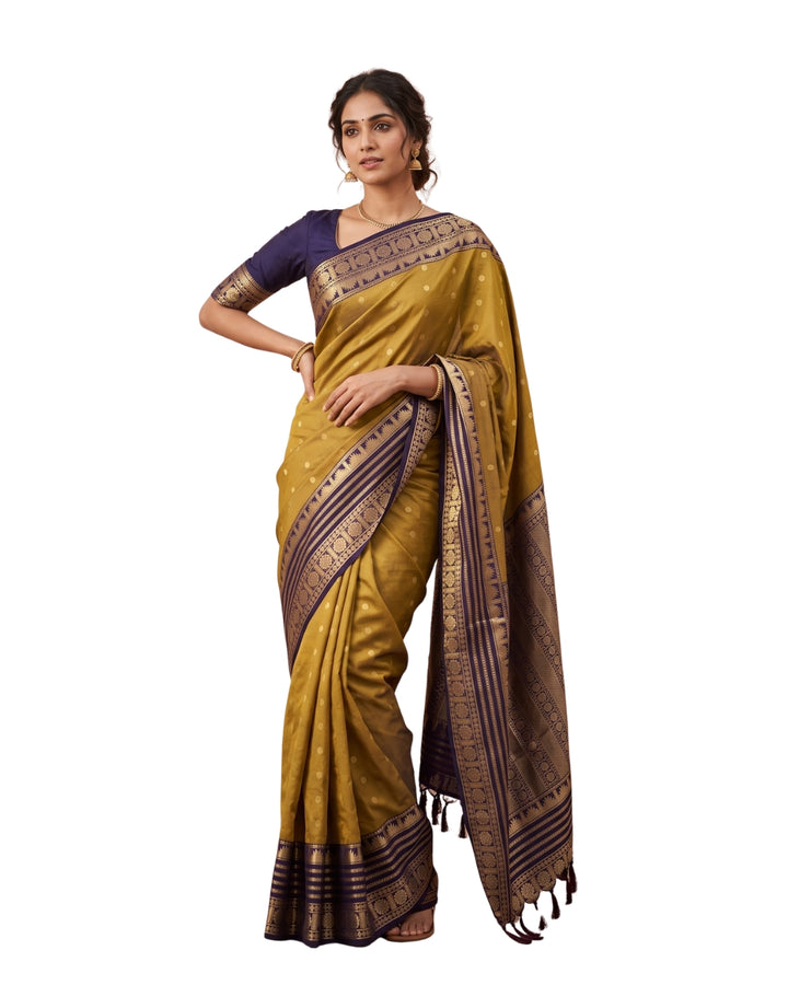 Eswari — Mustard Yellow Tana Art Silk Saree