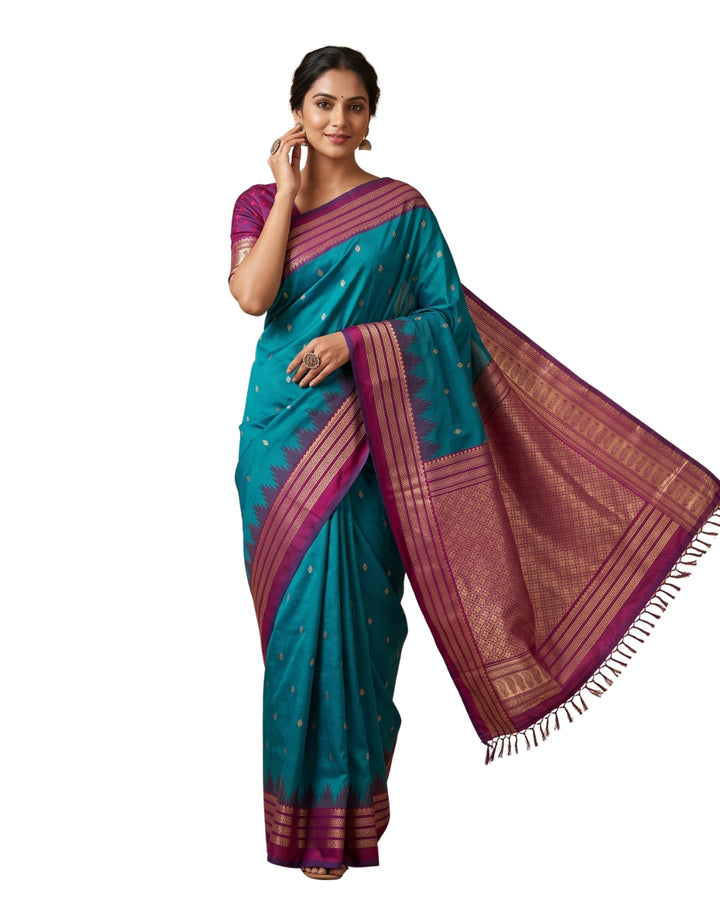 Mayurika - Peacack Blue Synthetic Art Saree