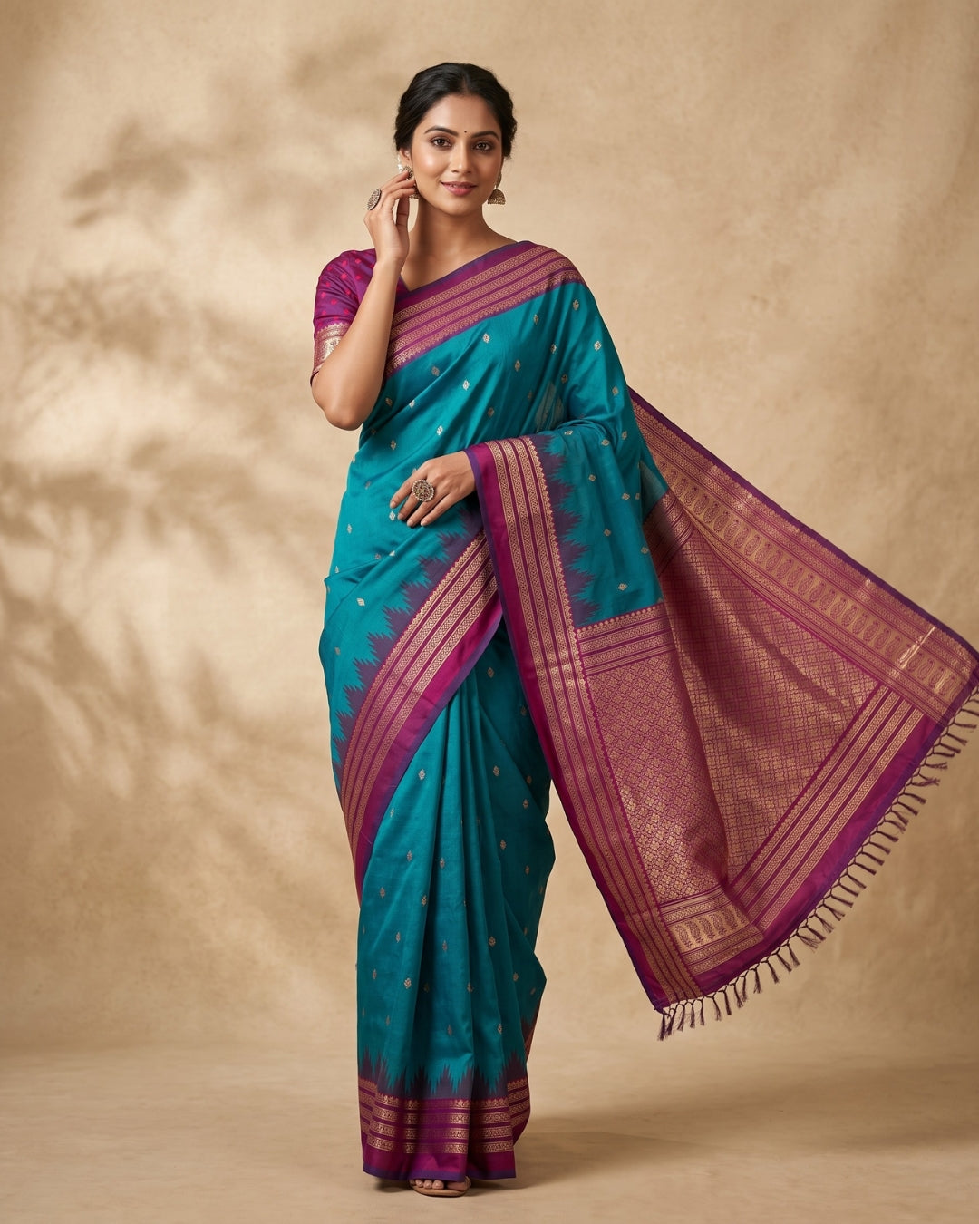 Mayurika - Peacack Blue Synthetic Art Saree