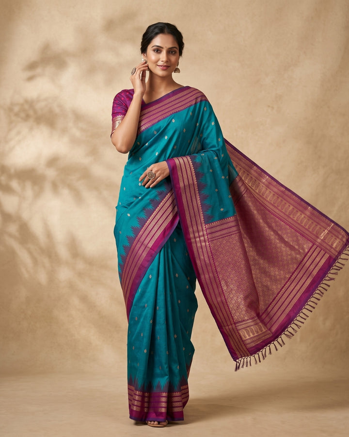 Mayurika - Peacack Blue Synthetic Art Saree
