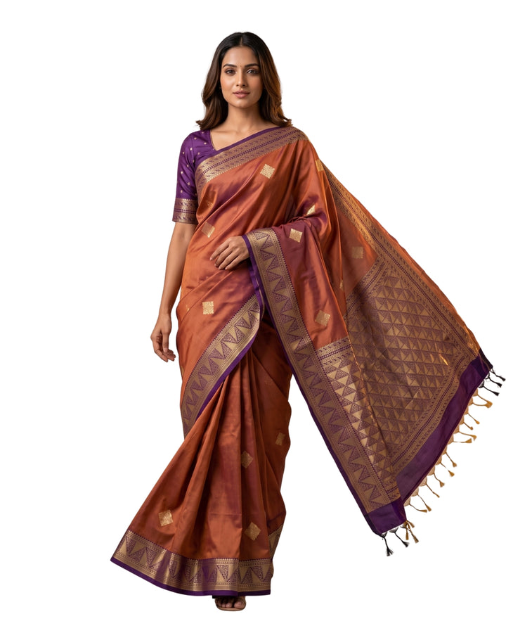 Dvi Varnika - Dusty Terracotta Synthetic Saree