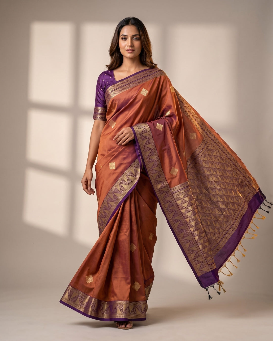 Dvi Varnika - Dusty Terracotta Synthetic Saree
