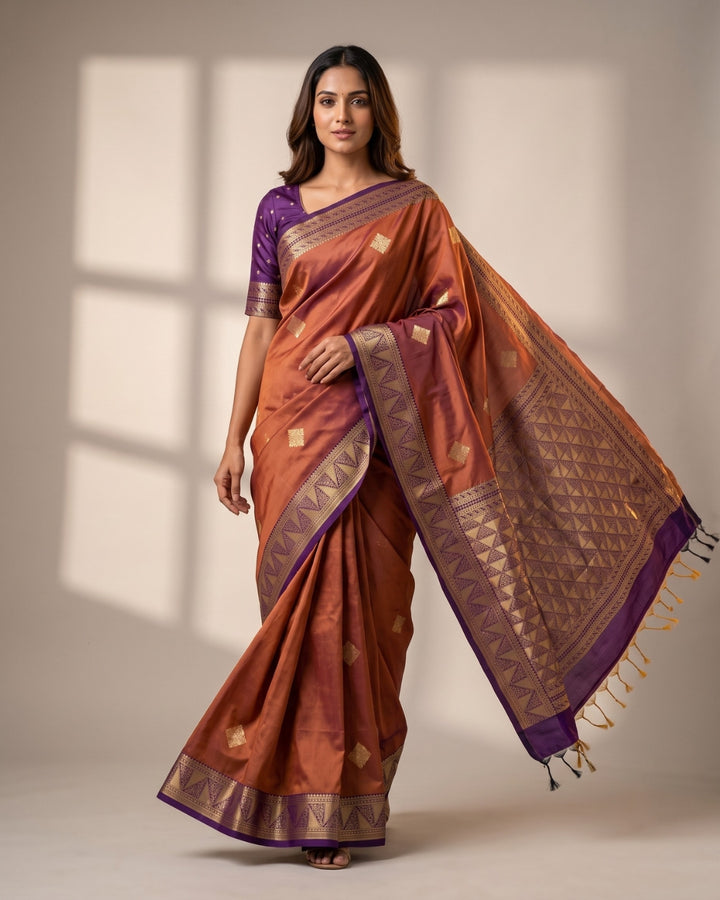 Dvi Varnika - Dusty Terracotta Synthetic Saree