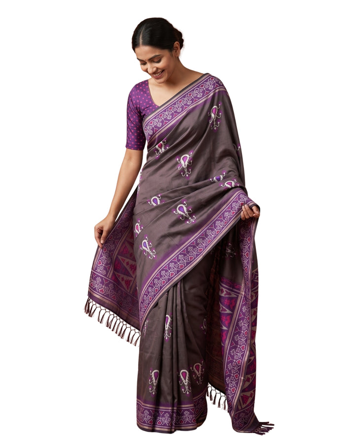 SandhyaSri - Plum Brown Synthetic Saree