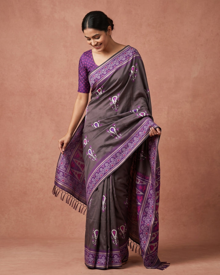 SandhyaSri - Plum Brown Synthetic Saree