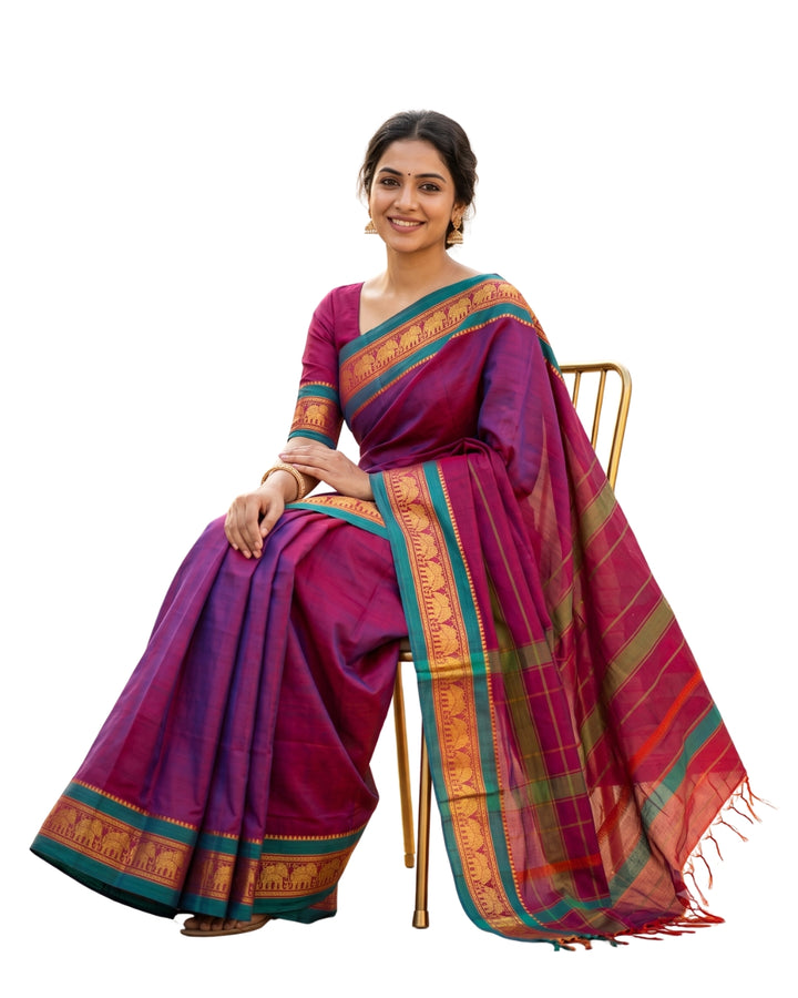 Magenta & Purple Pure Cotton Saree