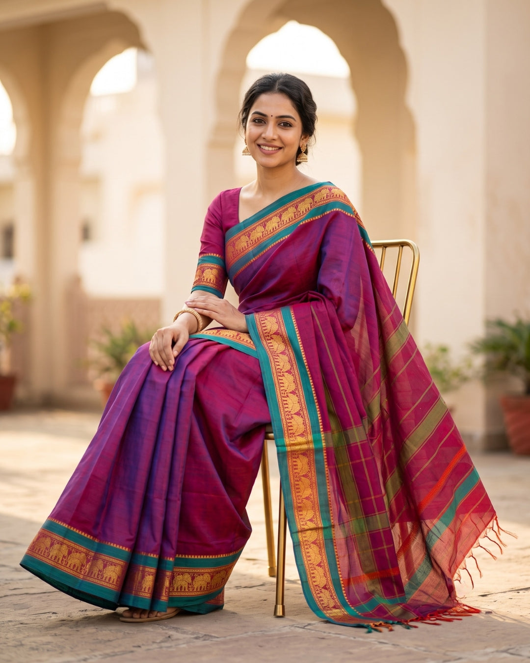 Magenta & Purple Pure Cotton Saree