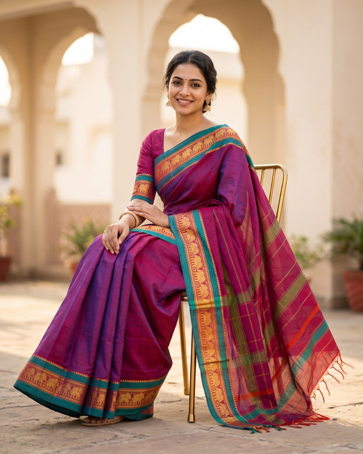 Magenta & Purple Pure Cotton Saree