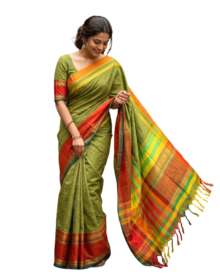 Traditional Green Cotton Saree