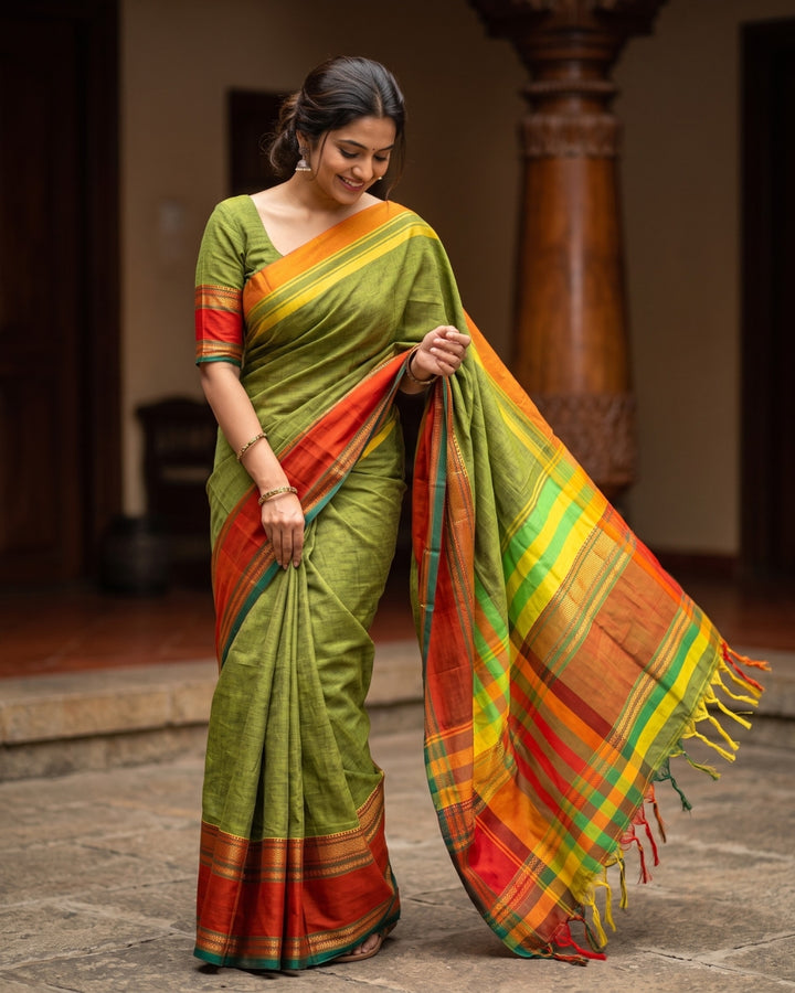 Traditional Green Cotton Saree