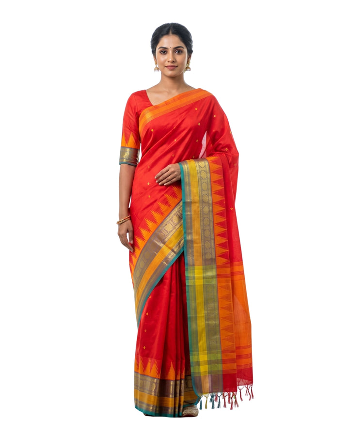 Traditional Red Cotton Saree