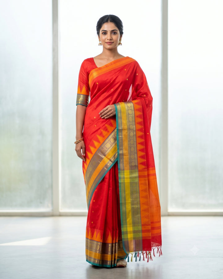 Traditional Red Cotton Saree