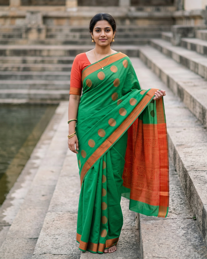 Charumathi — Emerald Green Art Silk Saree
