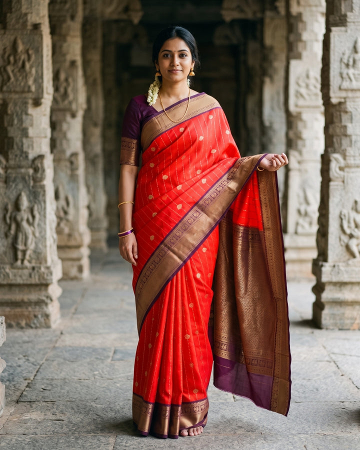 Rohini — Red Tana Art Silk Saree – model view