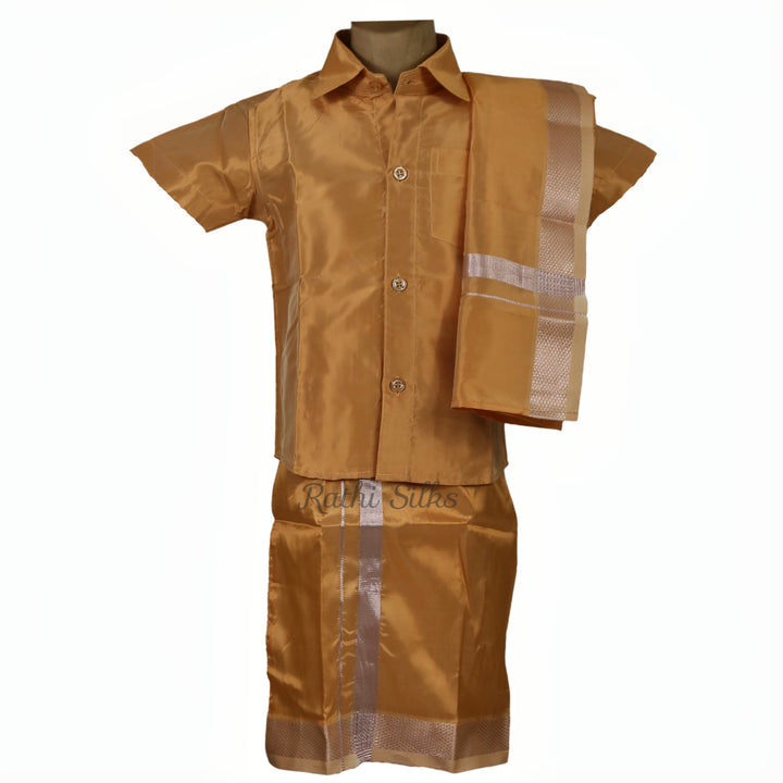 Kid’s Traditional Art Silk Dhoti Shirt Set with Angavastram