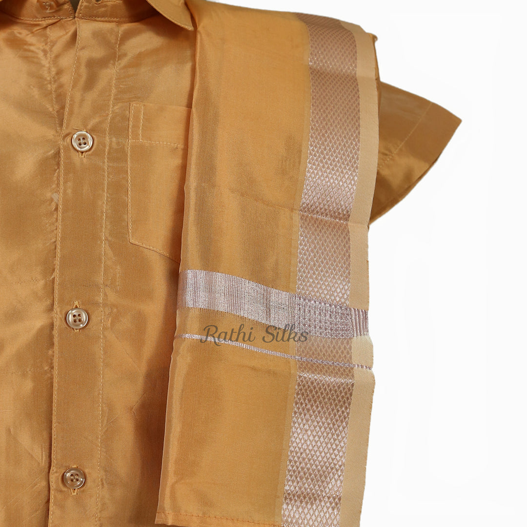 Kid’s Traditional Art Silk Dhoti Shirt Set with Angavastram