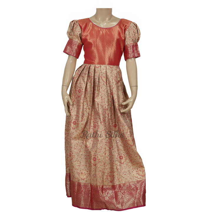 Beige &amp; Maroon Art Silk Stitched Saree Dress