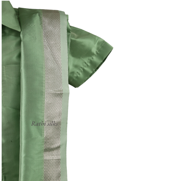 Kid’s Traditional Art Silk Dhoti Shirt Set with Angavastram