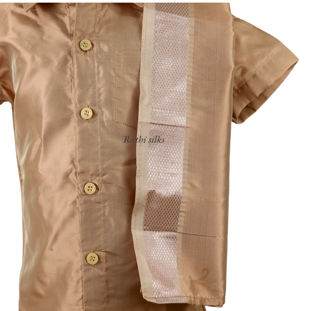 Kid’s Traditional Art Silk Dhoti Shirt Set with Contrast Zari Border