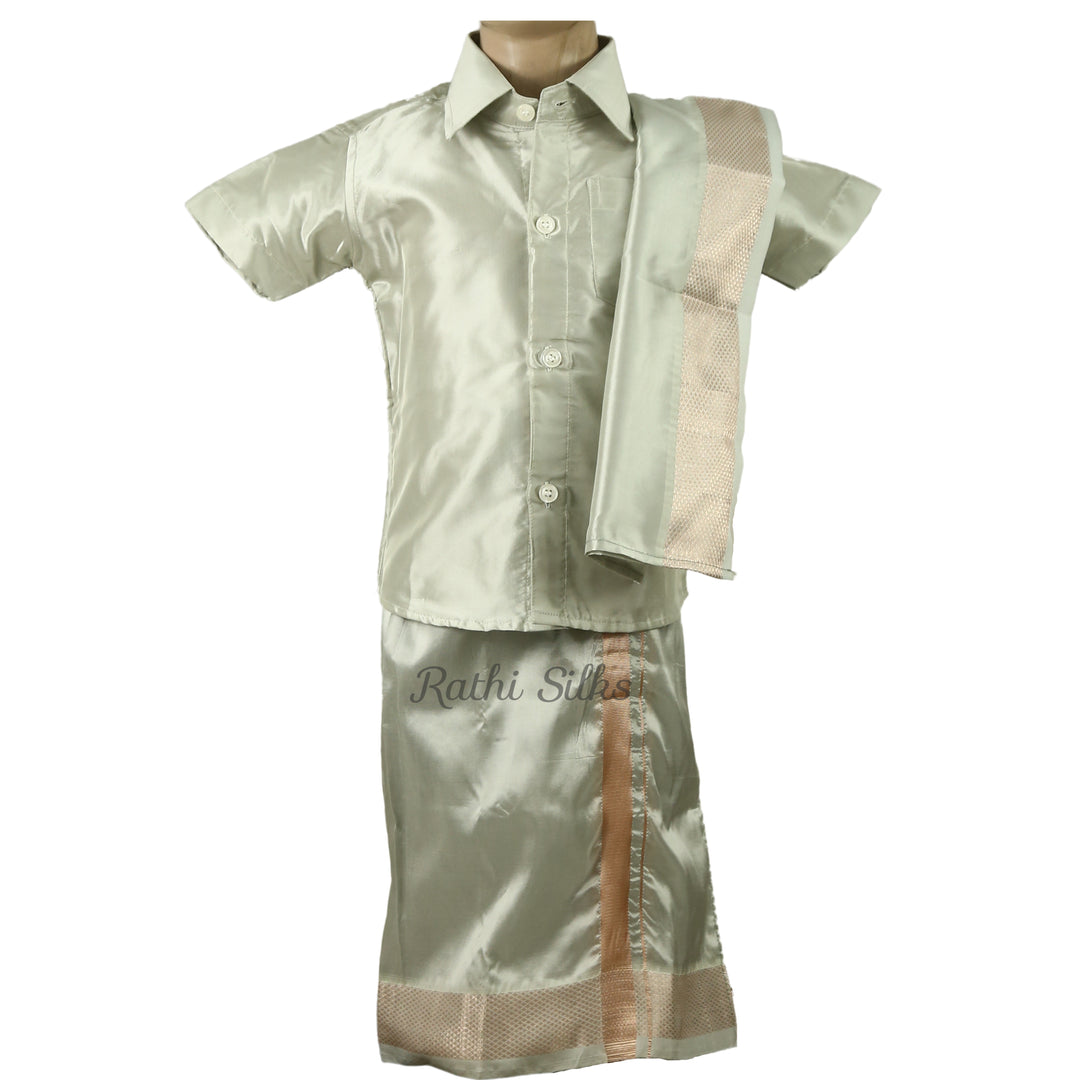 Kid’s Traditional Art Silk Dhoti Shirt Set with Angavastram