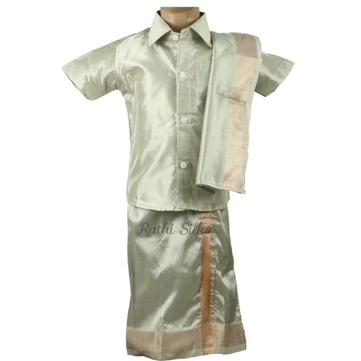 Kid’s Traditional Art Silk Dhoti Shirt Set with Angavastram
