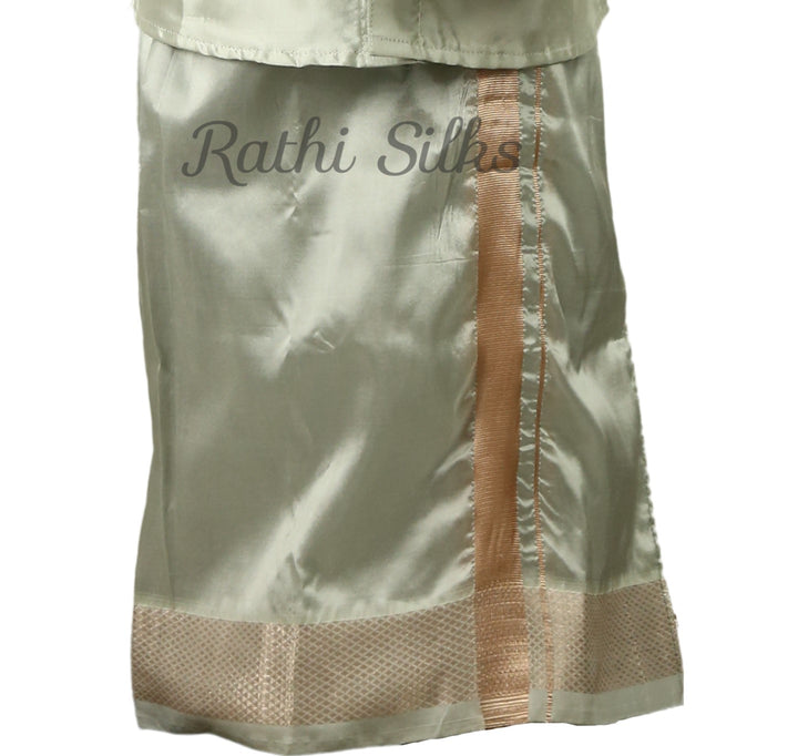 Kid’s Traditional Art Silk Dhoti Shirt Set with Angavastram