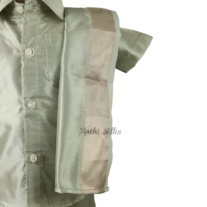 Kid’s Traditional Art Silk Dhoti Shirt Set with Angavastram