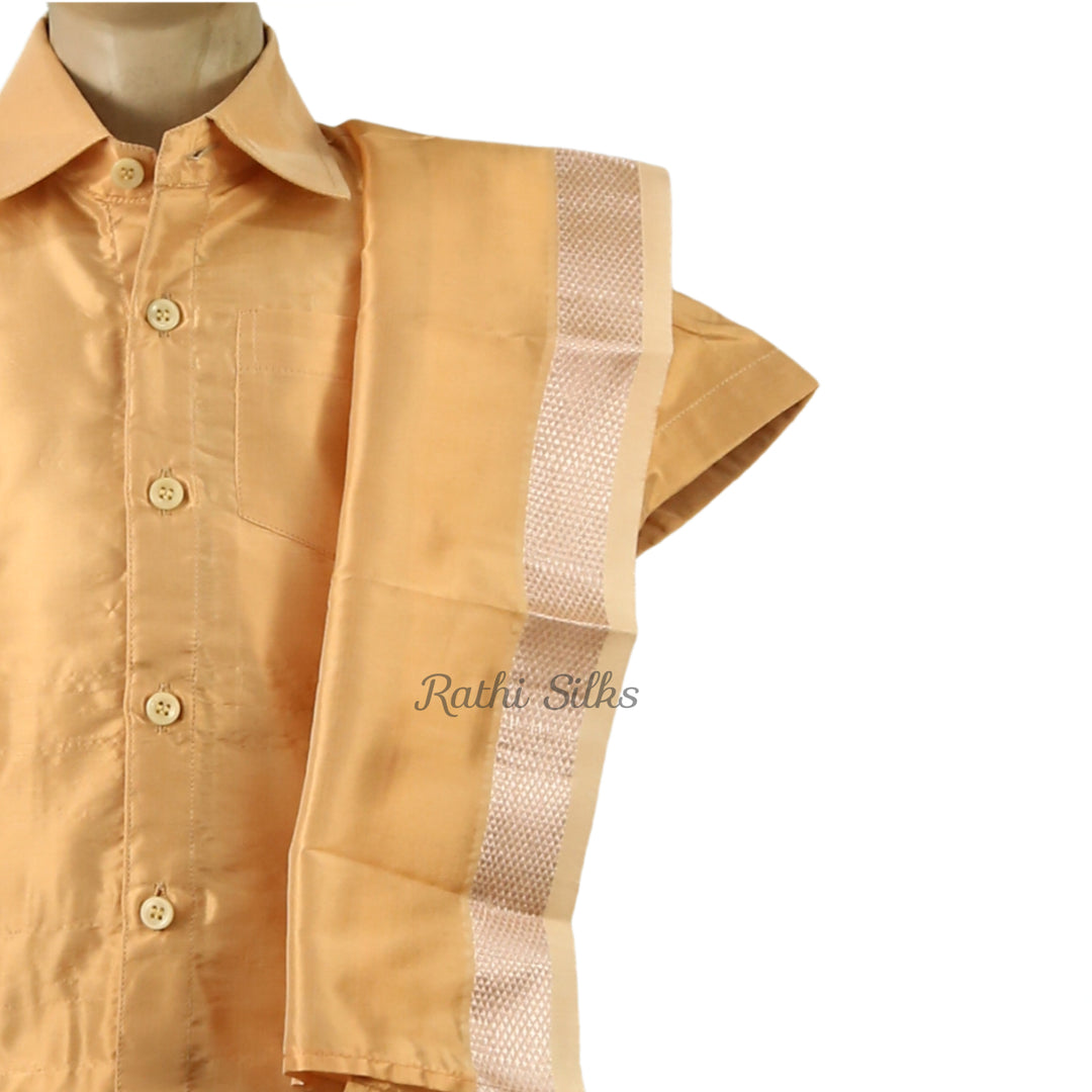 Kid’s Traditional Art Silk Dhoti Shirt Set with Angavastram