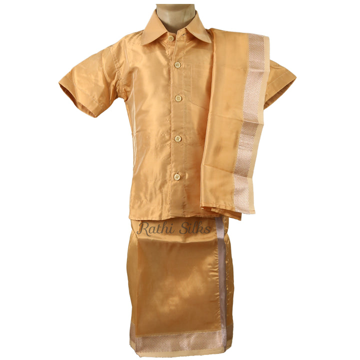 Kid’s Traditional Art Silk Dhoti Shirt Set with Angavastram