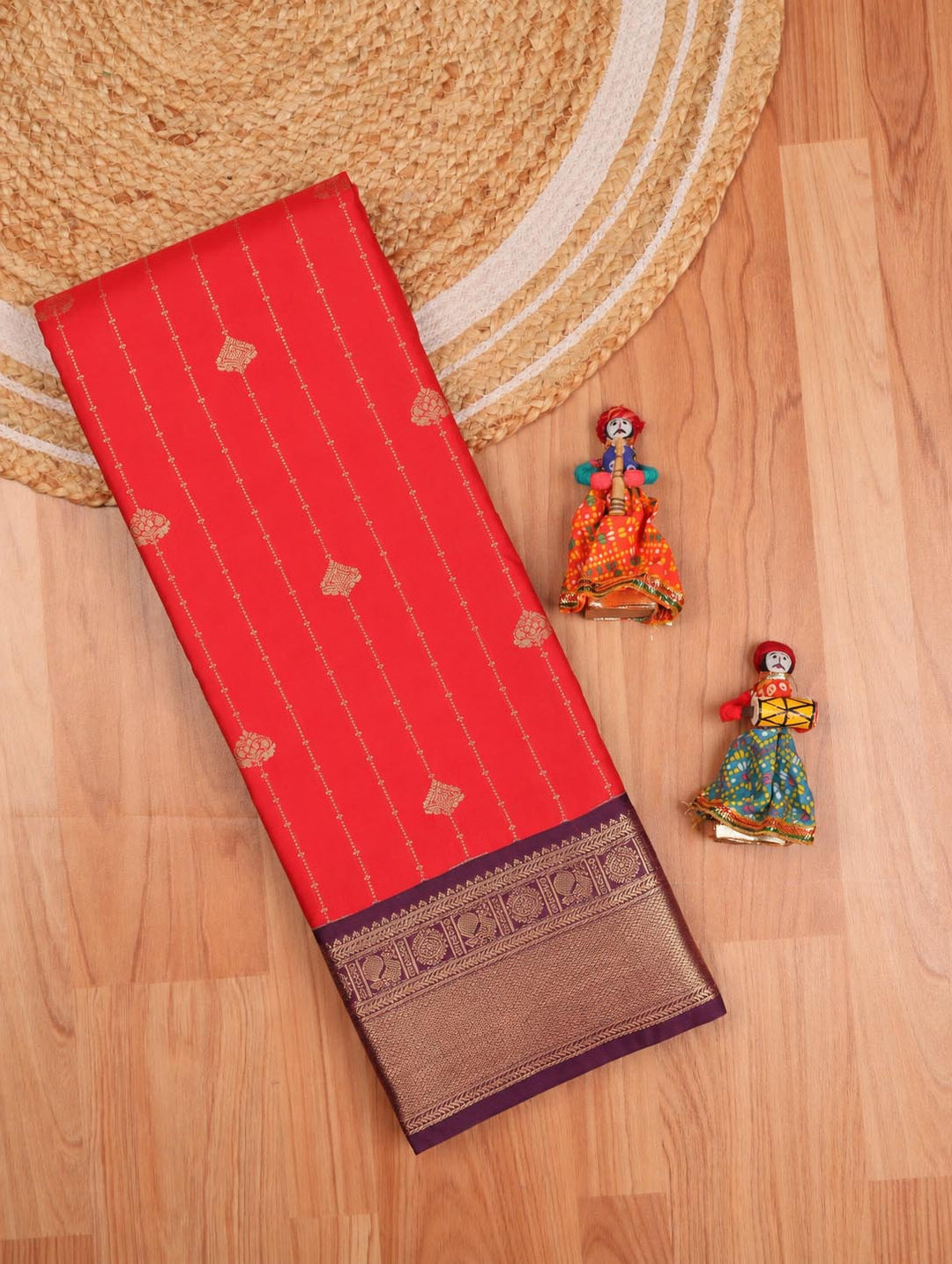 Rohini — Red Tana Art Silk Saree – full saree