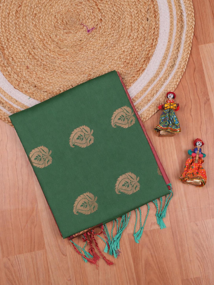 Valli — Emerald Green Art Silk Saree – full saree