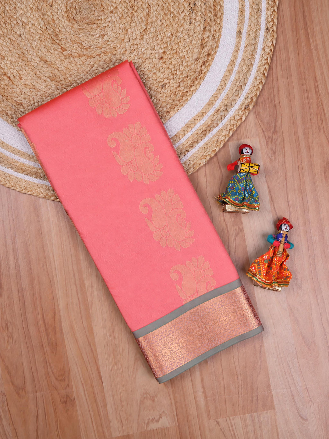 Kaviya — Salmon Pink Art Silk Saree