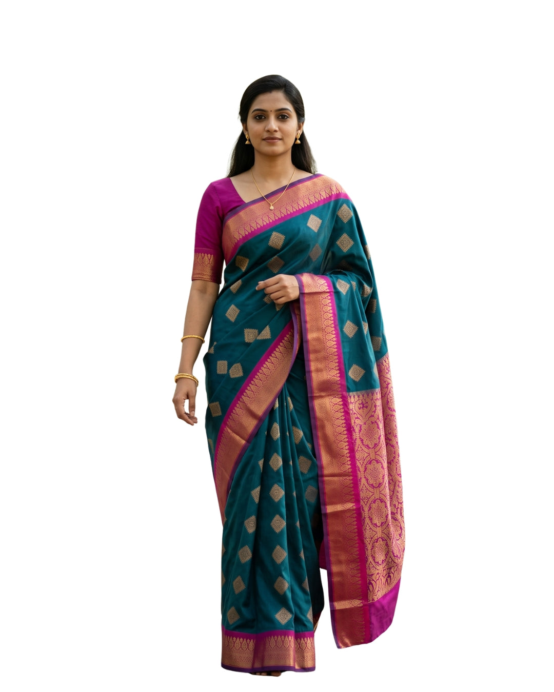 Meenal — Teal Green Art Silk Saree