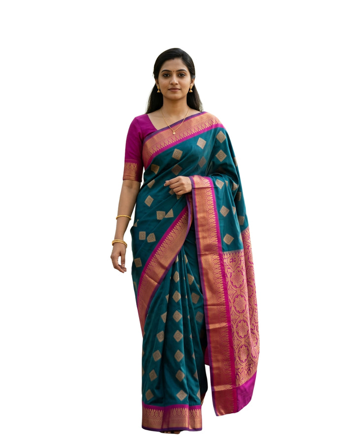 Meenal — Teal Green Art Silk Saree