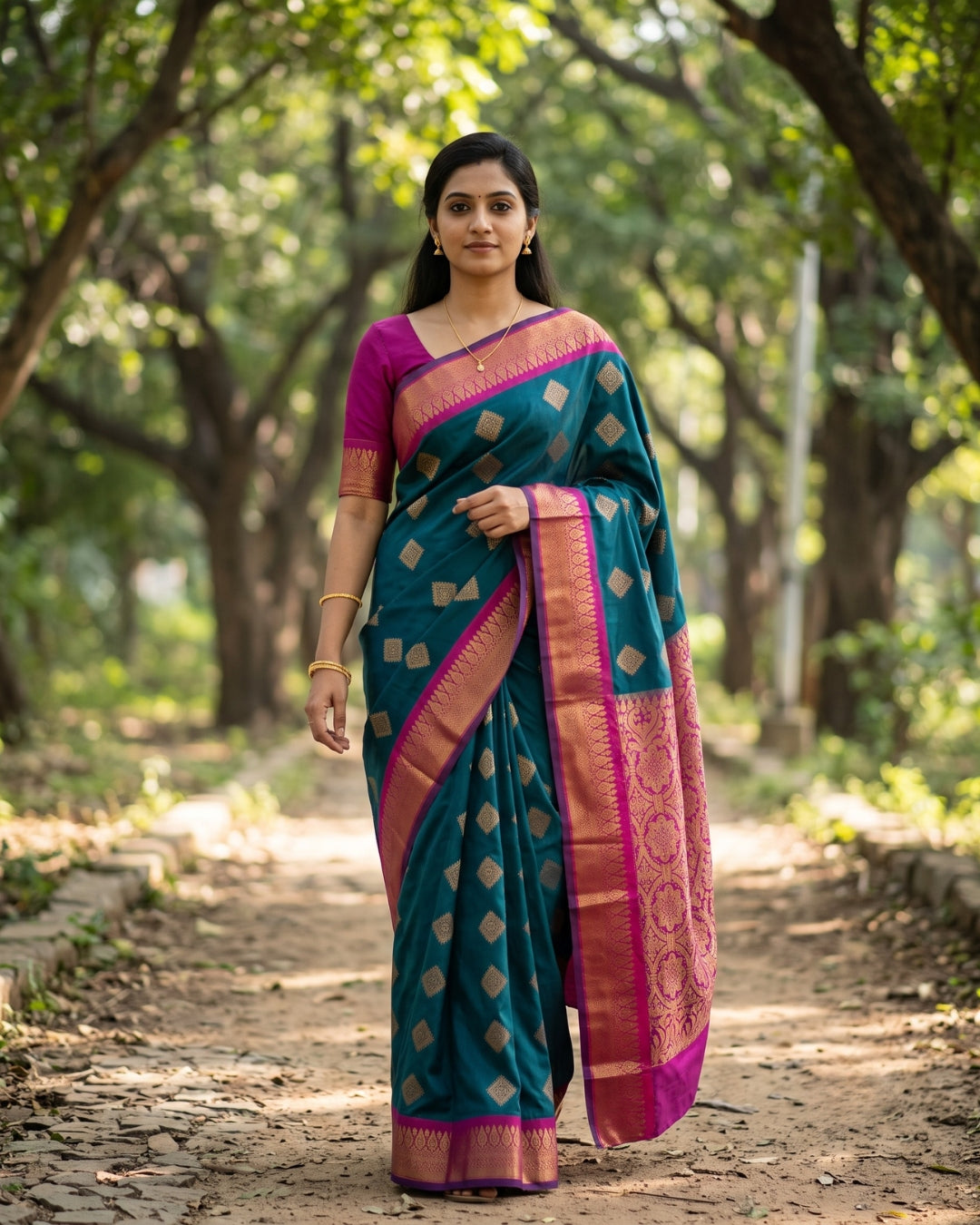 Meenal — Teal Green Art Silk Saree