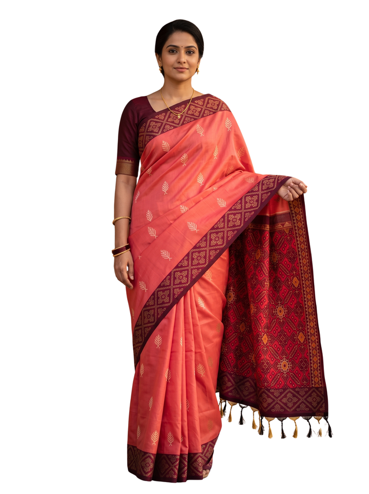 Usha — Peach Pink Tana Art Silk Saree