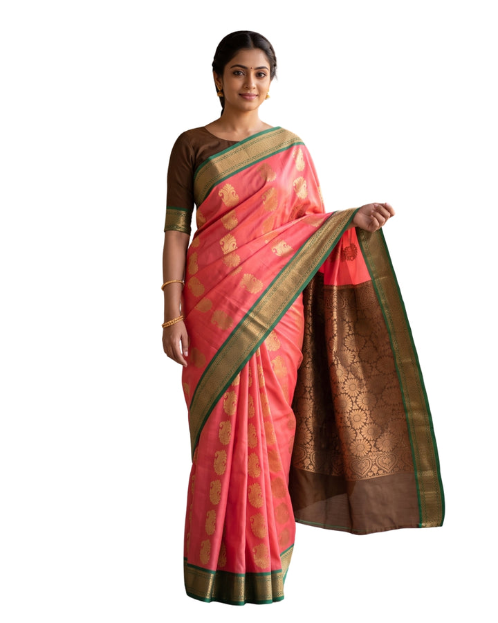 Kaviya — Salmon Pink Art Silk Saree
