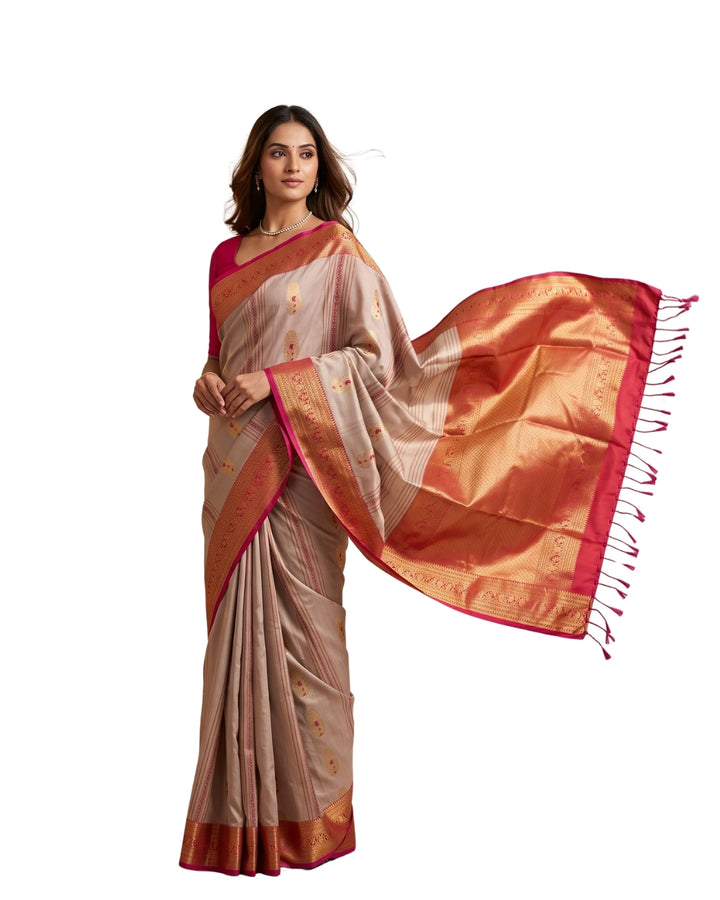 Ilavarasi — Grey Pink Tana Art Silk Saree