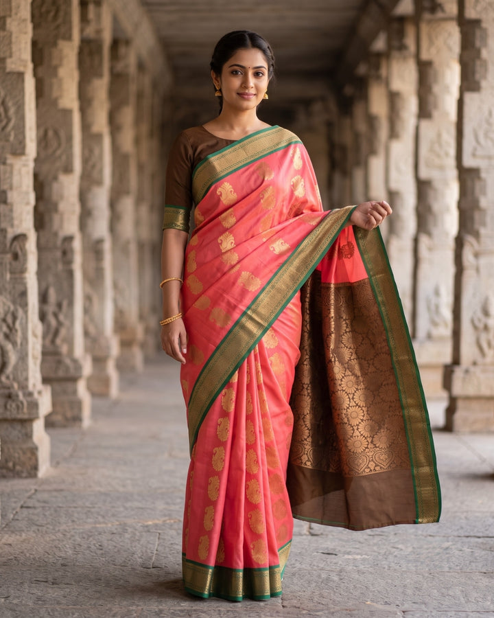 Kaviya — Salmon Pink Art Silk Saree