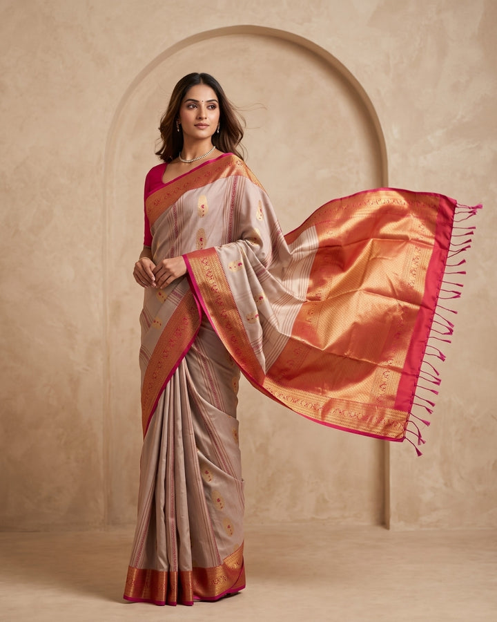 Ilavarasi — Grey Pink Tana Art Silk Saree
