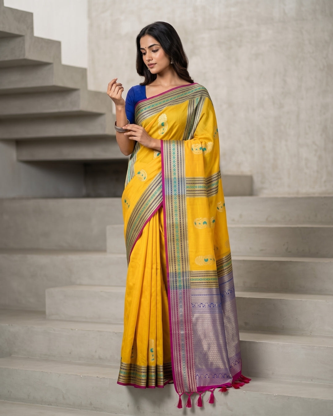 Gomathi — Golden Yellow Tana Art Silk Saree